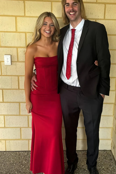 Simple Satin Sleeveless Floor-Length Red Party Prom Dress