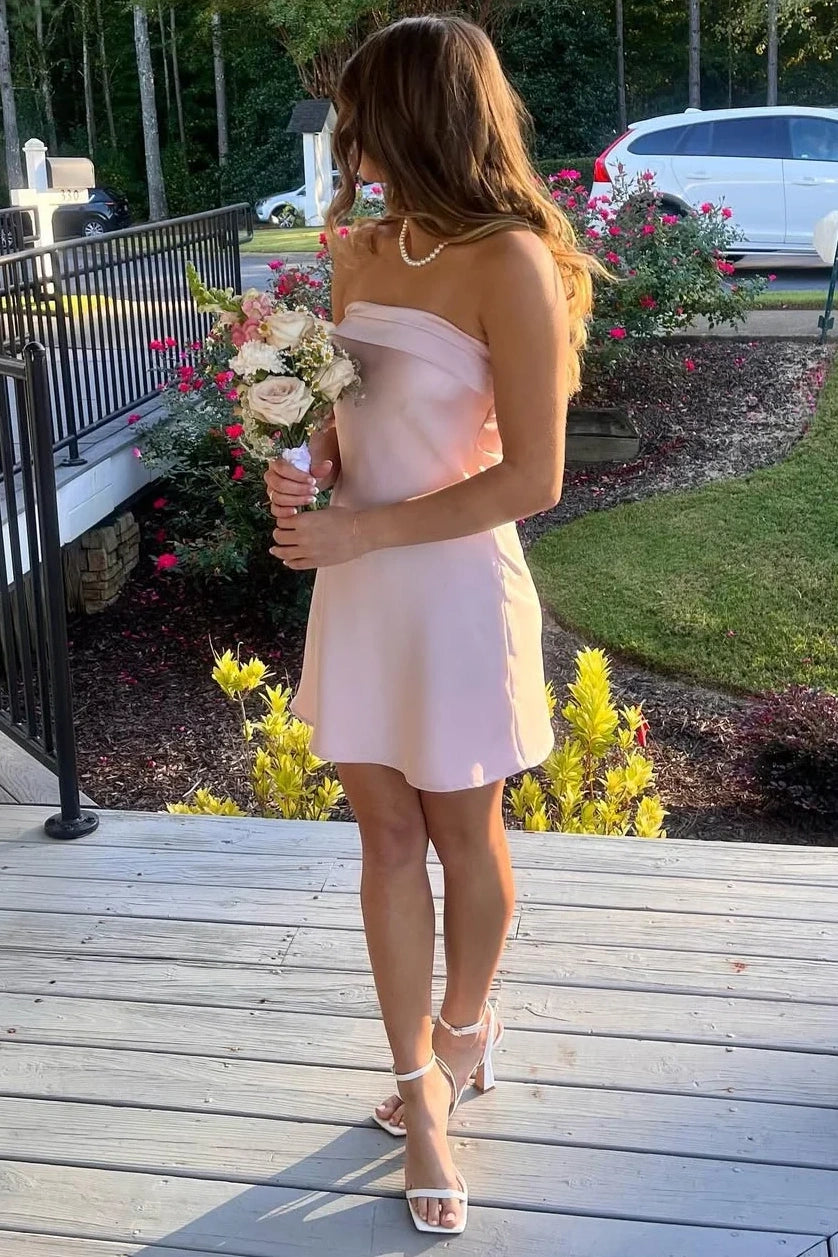 Simple Strapless Open Back Satin A-Line Mini Homecoming Dress