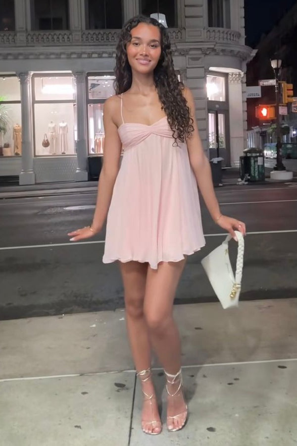 Spaghetti Straps A-Line Empire Chiffon Mini Homecoming Dress