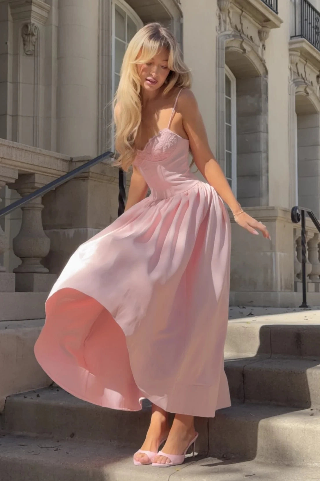Spaghetti Straps A-Line Empire Satin Party Prom Dress