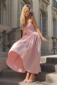 Spaghetti Straps A-Line Empire Satin Party Prom Dress