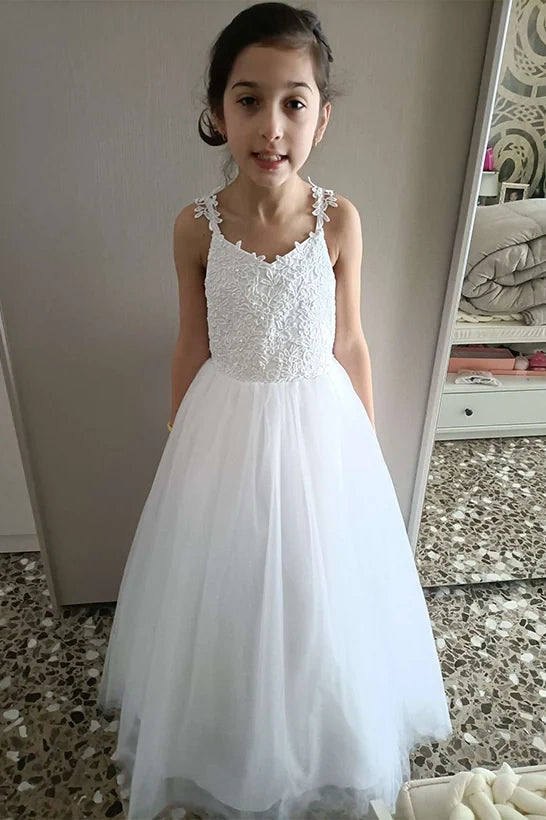 Spaghetti Straps A-Line Empire Tulle Flower Girl Dress With Bow