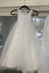 Spaghetti Straps A-Line Empire Tulle Flower Girl Dress With Bow