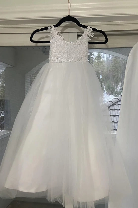 Spaghetti Straps A-Line Empire Tulle Flower Girl Dress With Bow