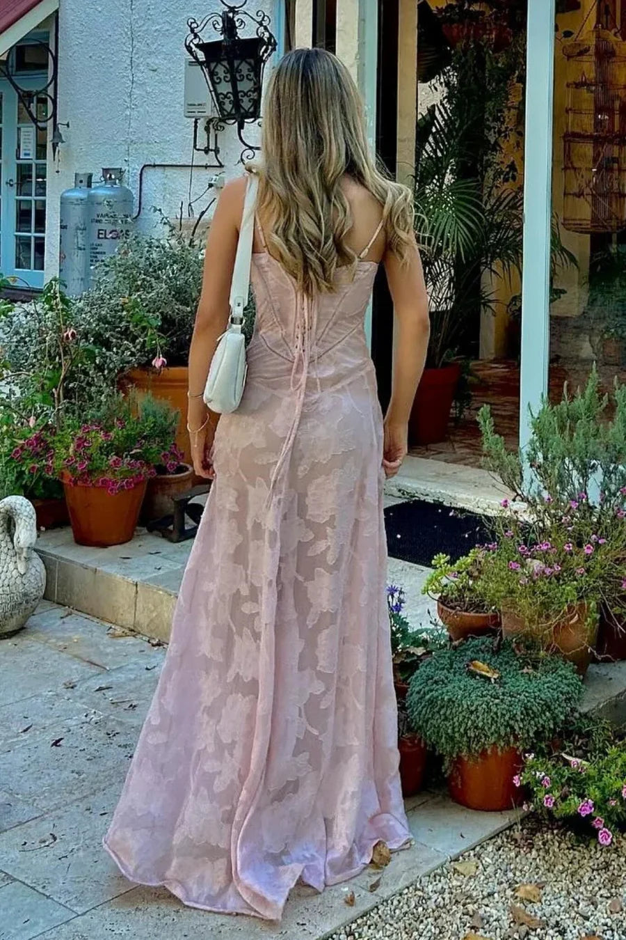 Spaghetti Straps A-Line Floral Appliques Party Prom Dress