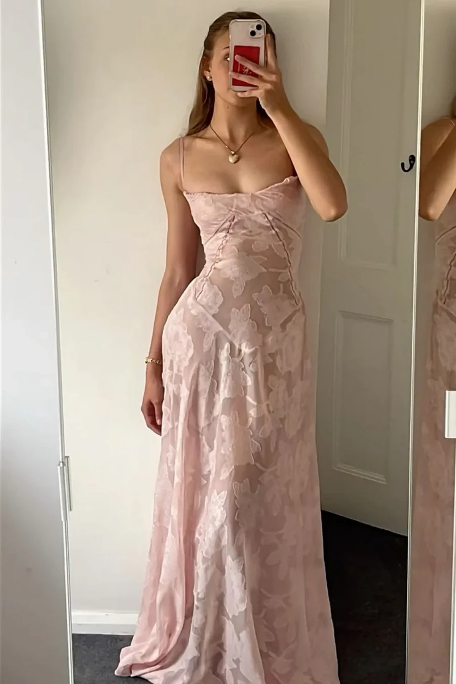Spaghetti Straps A-Line Floral Appliques Party Prom Dress