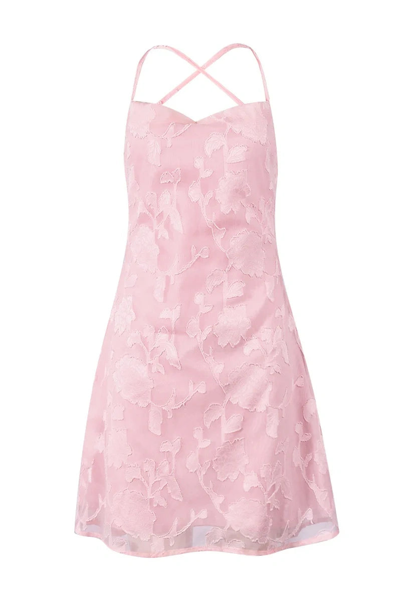 Spaghetti Straps A-Line Lace-Up Floral Appliques Short Homecoming Dress