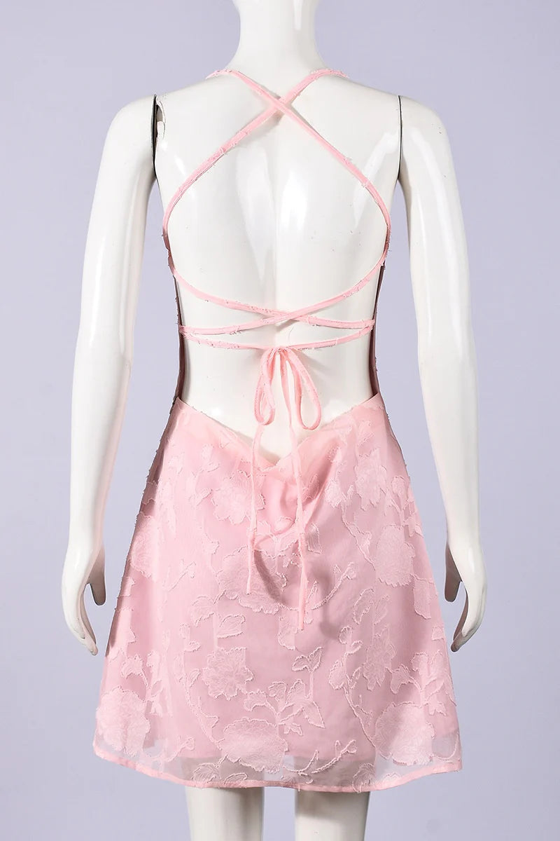 Spaghetti Straps A-Line Lace-Up Floral Appliques Short Homecoming Dress