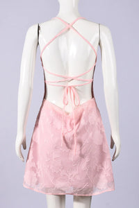 Spaghetti Straps A-Line Lace-Up Floral Appliques Short Homecoming Dress