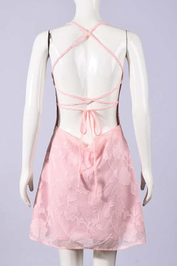 Spaghetti Straps A-Line Lace-Up Floral Appliques Short Homecoming Dress
