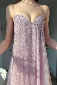 Spaghetti Straps A-Line Open Back Sparkly Party Prom Dress