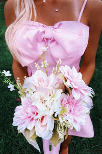 Spaghetti Straps A-Line Satin Empire Mini Homecoming Dress