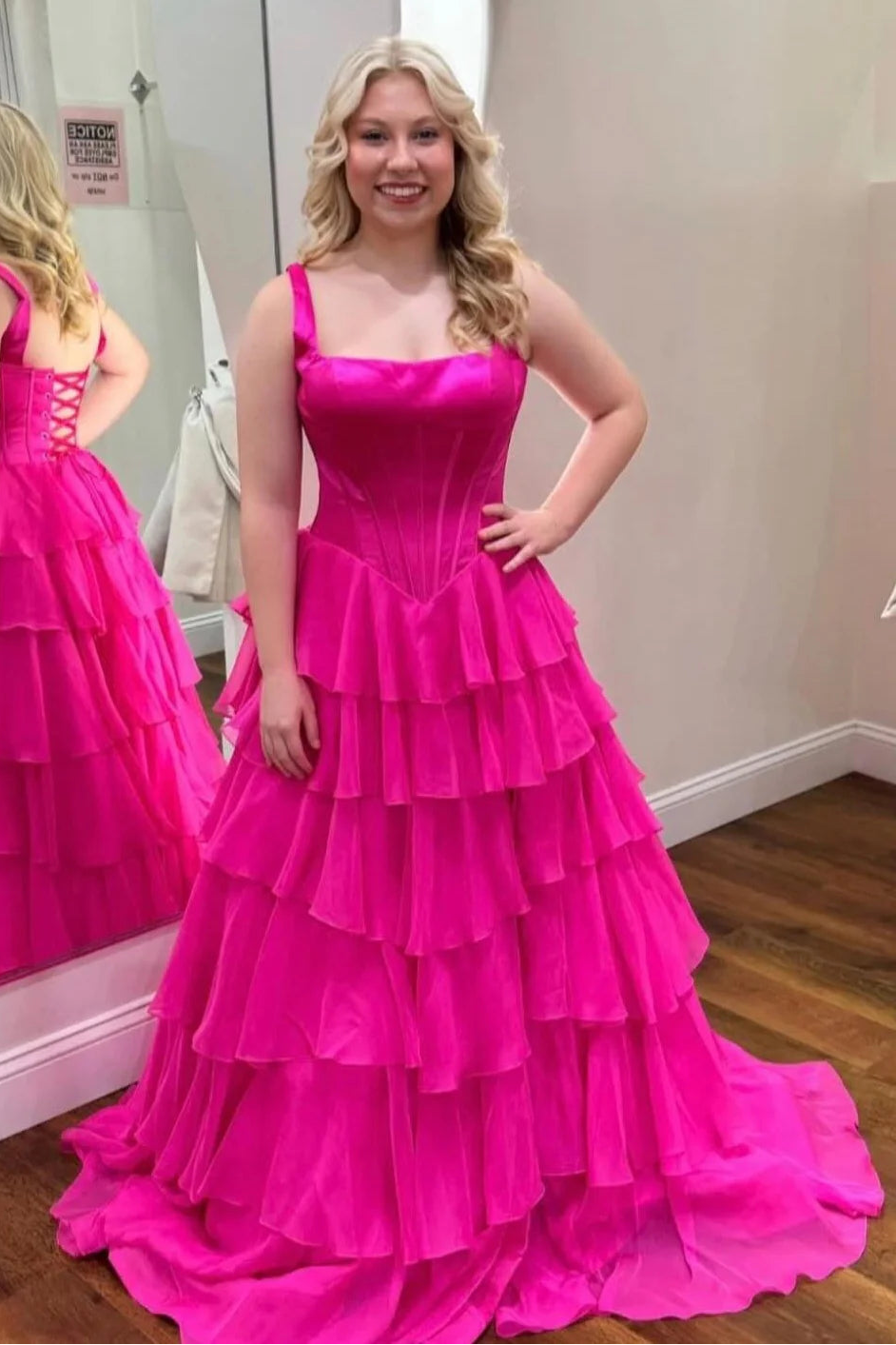 Spaghetti Straps A-Line Square Two Tone Tiered Party Prom Dress