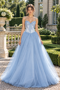 Spaghetti Straps A-Line Sweetheart Lace Appliques Tulle Party Prom Dress