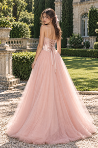 Spaghetti Straps A-Line Sweetheart Lace Appliques Tulle Party Prom Dress