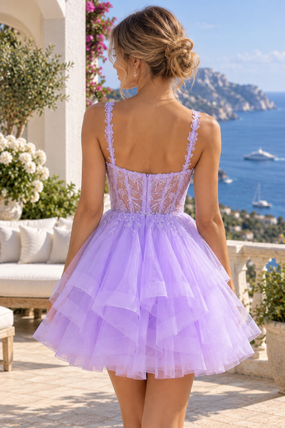 Spaghetti Straps A-Line Two Tone Empire Tiered Homecoming Dress