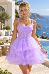Spaghetti Straps A-Line Two Tone Empire Tiered Homecoming Dress