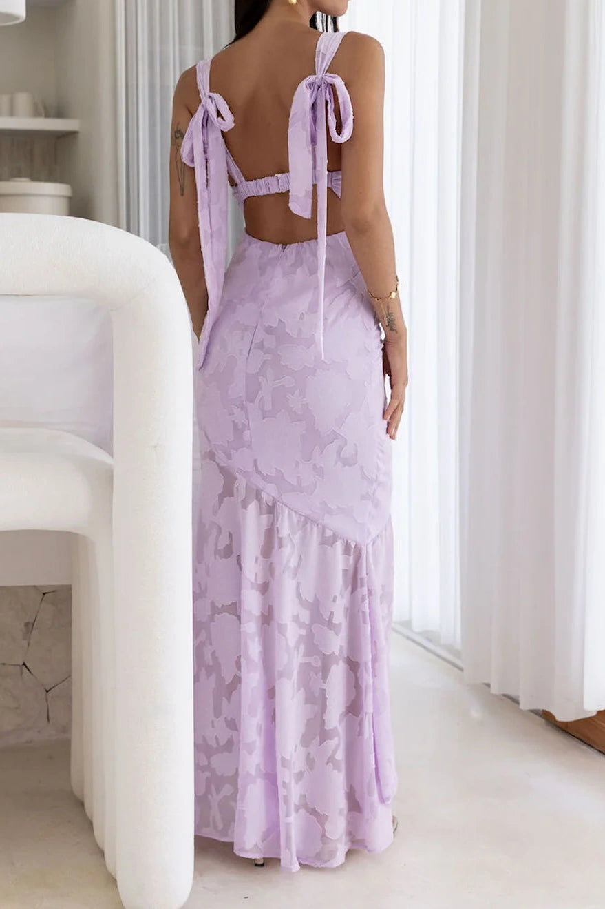 Spaghetti Straps Backless Floral Maxi Party Prom Dress