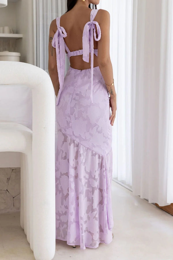 Spaghetti Straps Backless Floral Maxi Party Prom Dress