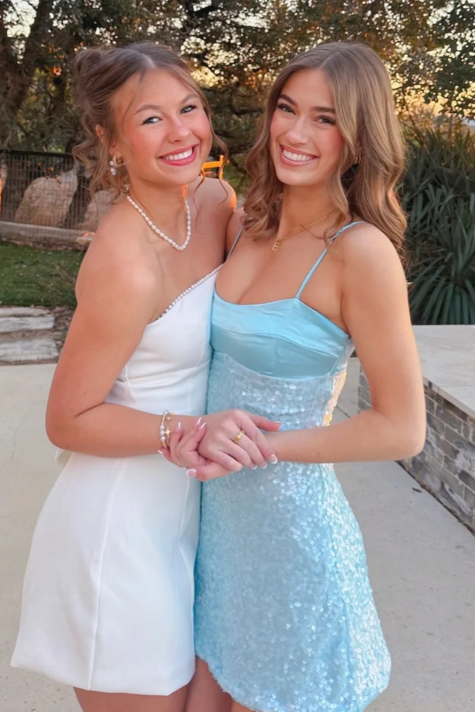 Spaghetti Straps Boat Satin And Sequin Homecoming Dress