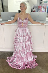Spaghetti Straps Empire A-Line Tiered Pleated Party Prom Dress