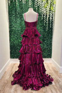 Spaghetti Straps Empire A-Line Tiered Pleated Party Prom Dress