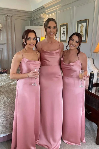 Spaghetti Straps Empire Satin Fitted Maxi Bridesmaid Dress