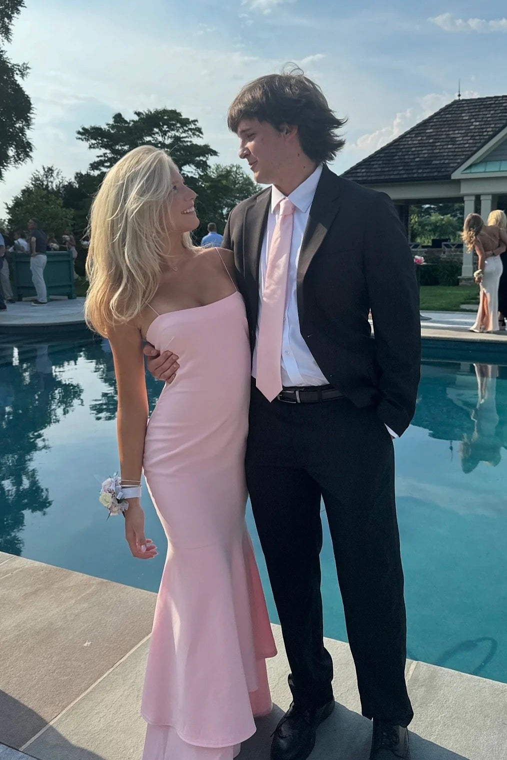 Spaghetti Straps Mermaid Satin Boat Neckline Party Prom Dress
