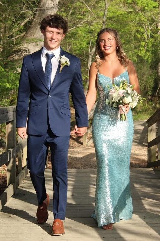 Spaghetti Straps Mermaid Fully Sequin Party Prom Dress With Train