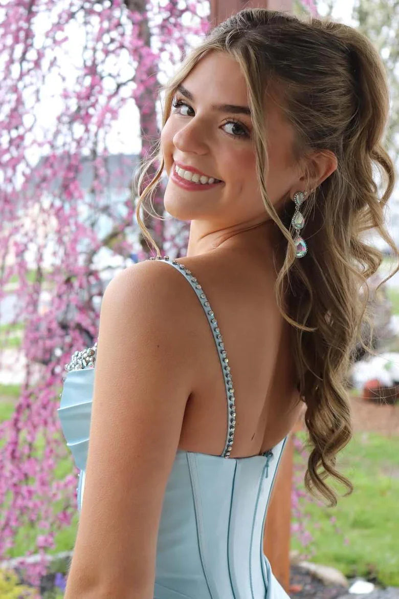 Spaghetti Straps Mermaid Ruched Empire Party Prom Dress With Beaded