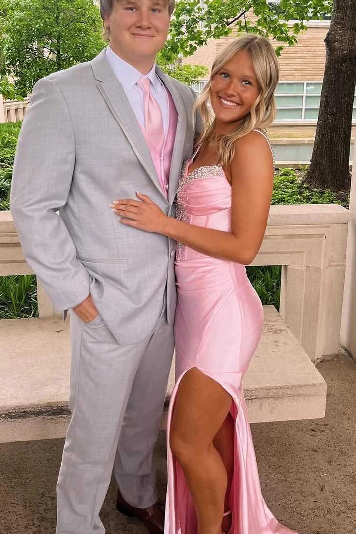 Spaghetti Straps Mermaid Ruched Empire Party Prom Dress With Beaded