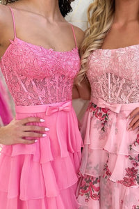 Spaghetti Straps Two Tone Tiered A-Line Formal Party Prom Dress