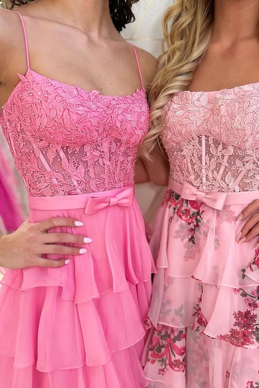 Spaghetti Straps Two Tone Tiered A-Line Formal Party Prom Dress