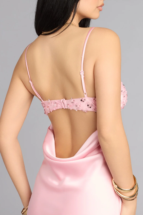 Spaghetti Straps V-Neck Open Back Satin Maxi Party Prom Dress