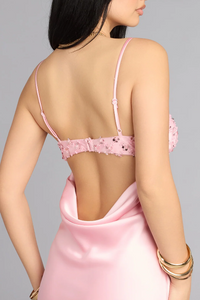 Spaghetti Straps V-Neck Open Back Satin Maxi Party Prom Dress