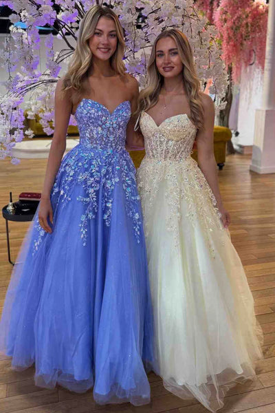 Sparkly A-Line Sweetheart Strapless Appliques Party Prom Dress
