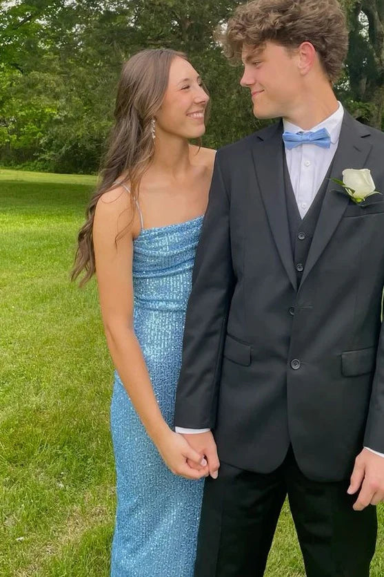 Sparkly Fully Sequin Spaghetti Straps Split Party Prom Dress
