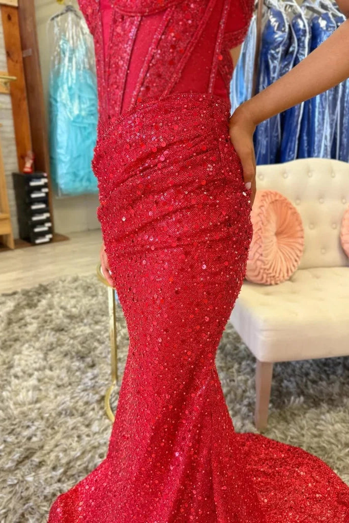 Sparkly Mermaid Sweetheart Lace-Up Sequin Party Prom Dress
