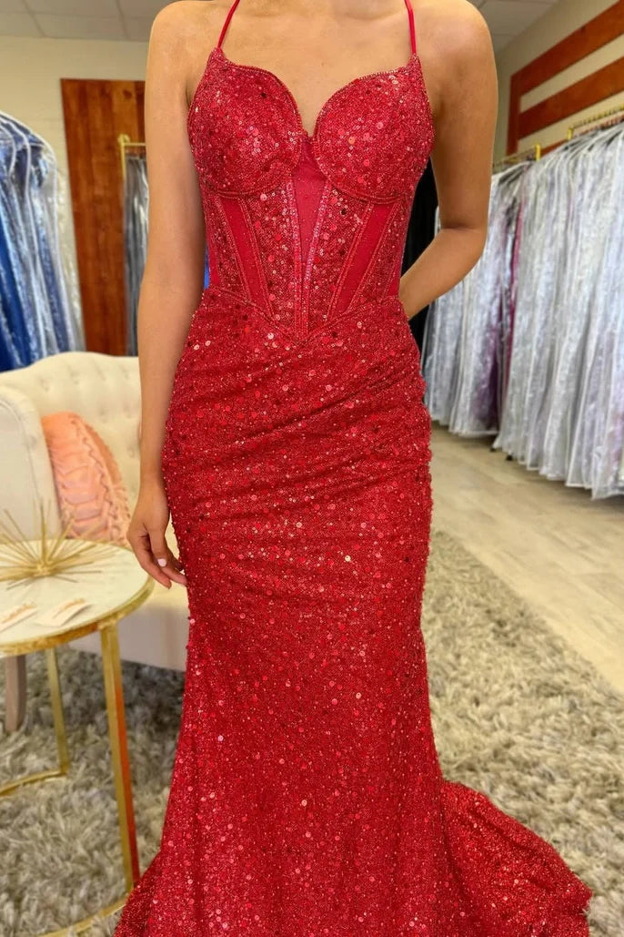 Sparkly Mermaid Sweetheart Lace-Up Sequin Party Prom Dress
