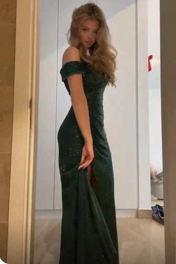 Sparkly One Shoulder Sleeveless Mermaid Party Prom Dress With Slit