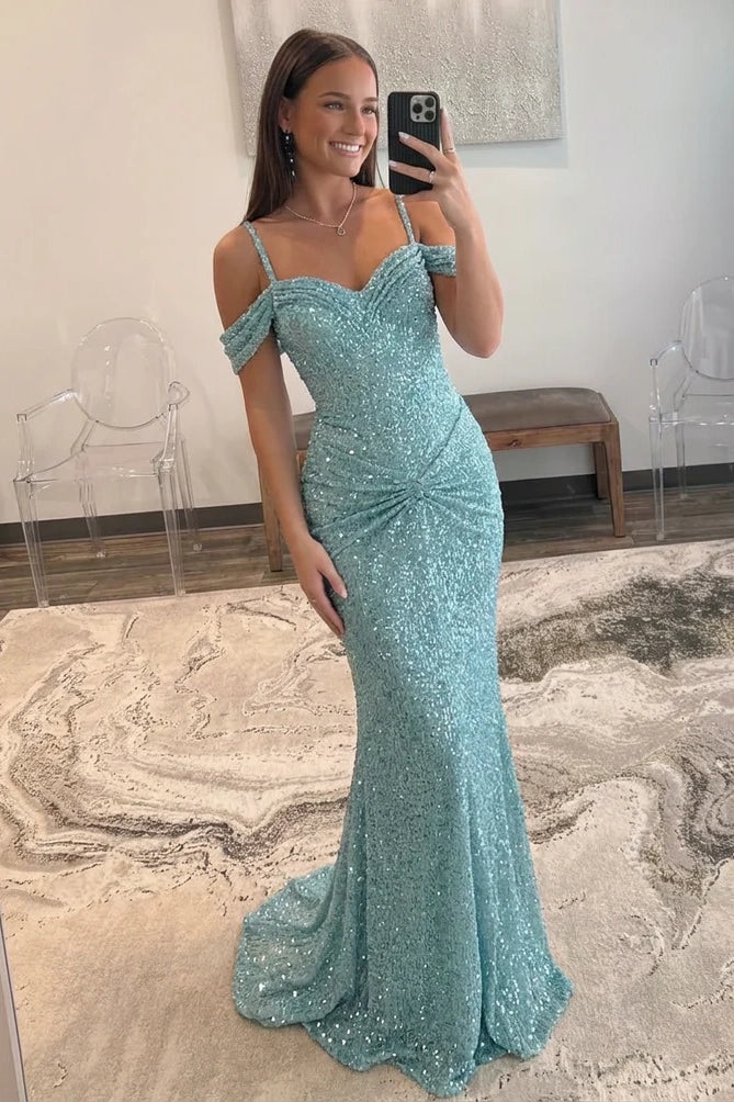 Sparkly Sequin Off-Shoulder Mermaid Party Prom Dress