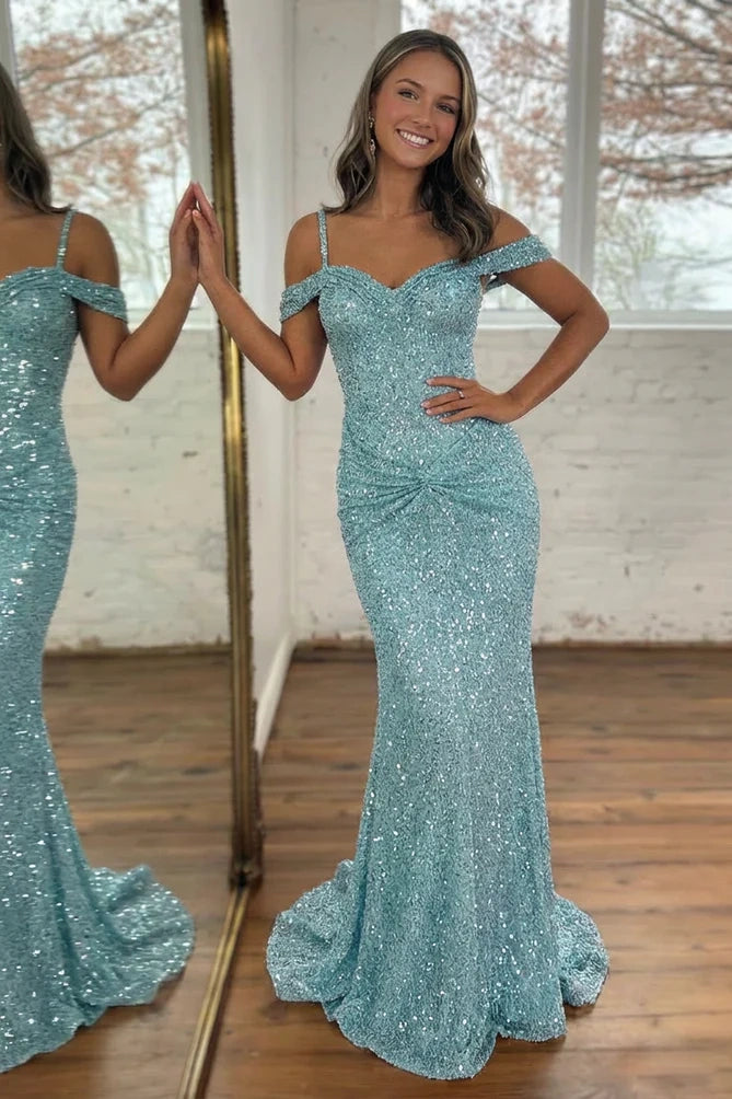 Sparkly Sequin Off-Shoulder Mermaid Party Prom Dress