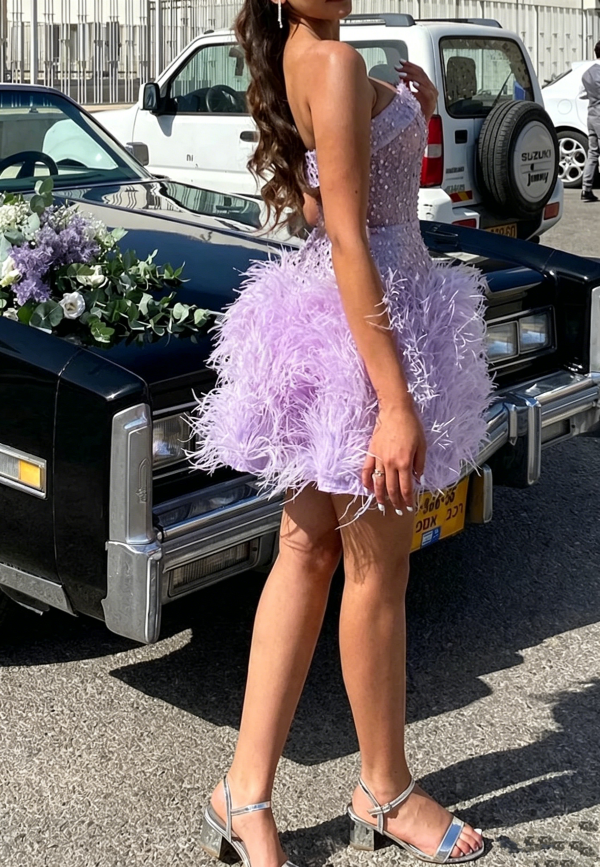 Sparkly Sequin Top A-Line Feather Mini Homecoming Dress