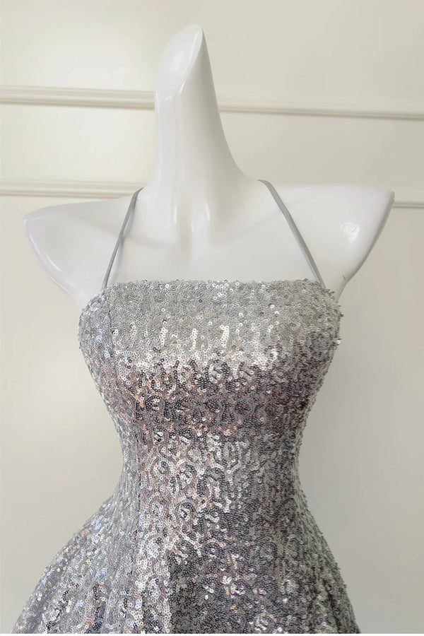 Sparkly Spaghetti Straps Lace-Up Fully Sequin Homecoming Dress