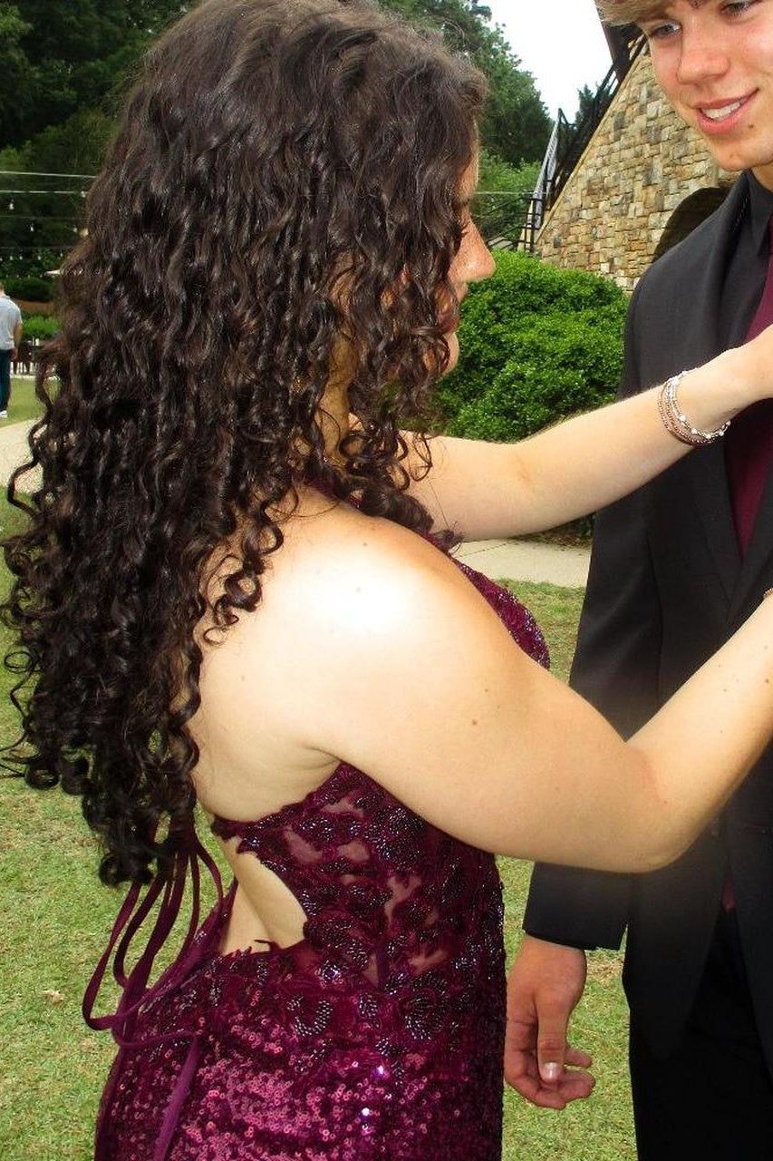 Sparkly V-Neck Sleeveless Lace And Sequin Party Prom Dress