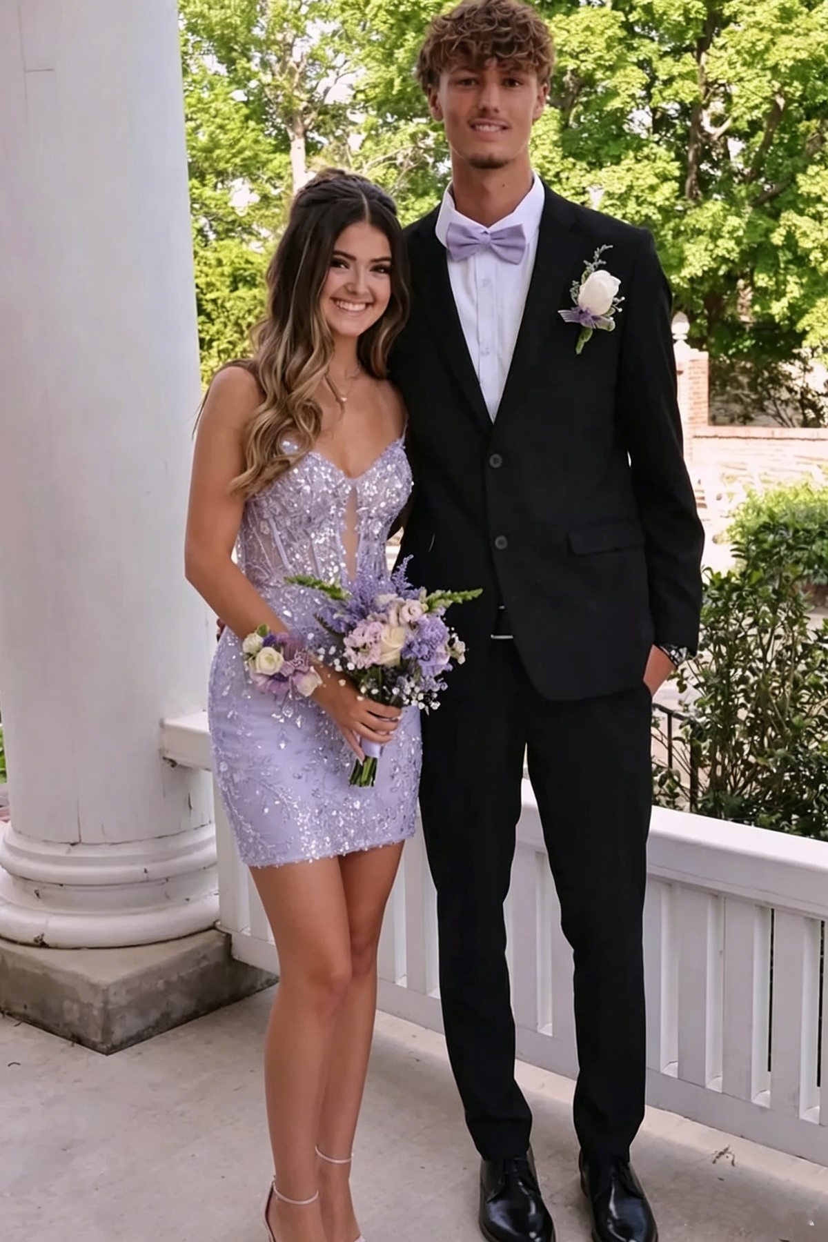 Sparkly V-Neck Spaghetti Straps Lace Appliques Tight Homecoming Dress