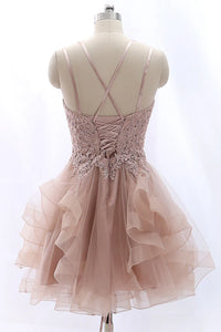 Square Sleeveless Lace And Tulle Tiered Short Homecoming Dress
