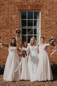 Square Straps A-Line High Waist Chiffon Maxi Bridesmaid Dress