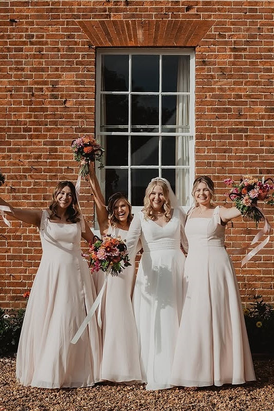 Square Straps A-Line High Waist Chiffon Maxi Bridesmaid Dress