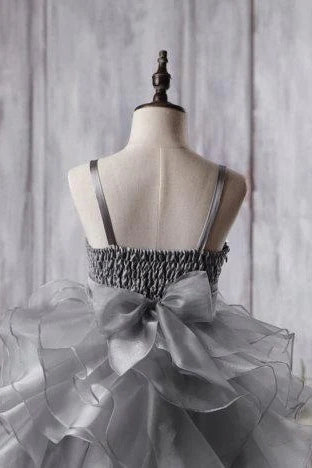 Square Straps A-Line Sequin Top Tiered Tulle  Flower Girl Dress